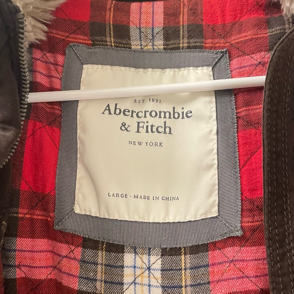 Abercrombie & Fitch Women's Brown Jacket with Red Plaid Lining - Picture 2 of 10